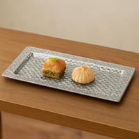 صحن تقديم معدن مستطيل فضي فاخر مقاس 35*18 سم