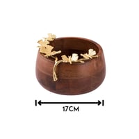 صحن مكسرات خشب هندي بديكور فراشات ذهبي