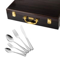 شنطة ملاعق استيل فضي سادة 72 قطعة 12 شخص بشنطة خشب