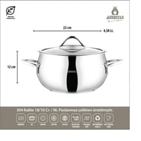 طقم قدور استيل تركي 18/10 امبوس 10 قطعة غطاء زجاج