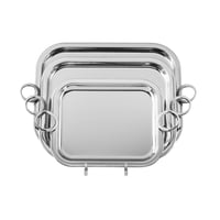 طقم صواني معدن مستطيل نيكل يد حلقات 3 قطعة سادة