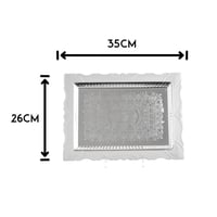 صحن تقديم معدن فضي اطار ابيض مفردة