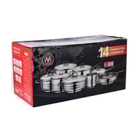 طقم قدور استيل تركي 14 قطعة مستر كوك 18/10