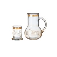 طقم جك مع كاسة زجاج مزخرف عسلي 2 قطعة