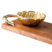 صحن تقديم خشب مع 3 زبدية معدن ذهبي