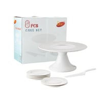 طقم كيك بورسلان ابيض 8 قطع