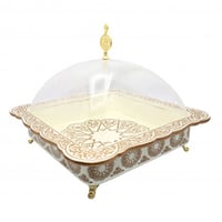 صحن كيك خشب مربع مع غطاء اكريلك