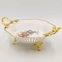 صحن حلويات بورسلان زهور برجول ذهبي