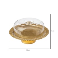 صحن كيك زجاج تركي بقاعدة وغطاء اكريلك