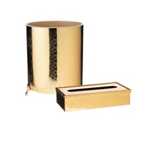 سلة وعلبة مناديل معدن ذهبي