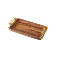 صحن تقديم خشب هندي بحامل ديكور فراشات ذهبي