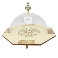 صحن كيك خشب مثمن مع غطاء اكريلك