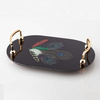 صينية تقديم يد معدن ذهبي وزجاج مجموعة الريشة