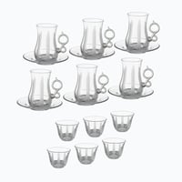 طقم شاي وقهوة 18 قطعة زجاج تركي محفور