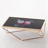 صحن تقديم زجاج اسود بحامل معدن ذهبي