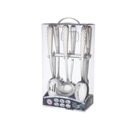 طقم ملاعق طبخ استيل وذهبي مع استاند 7 قطعة