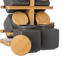 علب بهارات بورسلان رصاصي 6 قطعة مع استاند خشبي