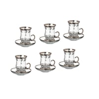 طقم كاسات شاي سيفين ونخلة فضي كريستال تركي