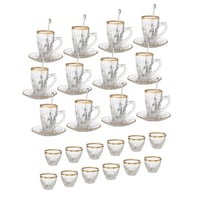 طقم شاي وقهوة زجاج ياباني 48 قطعة ذهبي