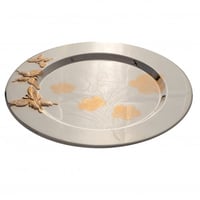 صحون تقديم معدن مدور فضي مع ذهبي