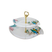 صحن تقديم بورسلان دورين بحامل ذهبي