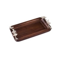 صحن تقديم خشب هندي بحامل ديكور فراشات فضي