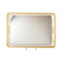 صينية تقديم مستطيل مفرد فضي وذهبي