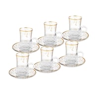 طقم فناجين شاي زجاج مزخرف ذهبي 12 قطعة 6 اشخاص