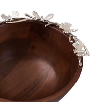 صحن فواكه خشب هندي بديكور فراشات فضي