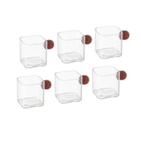 طقم فناجين قهوة زجاج سادة مربع يد خشب