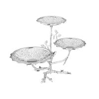 صحن حلويات ديكور شجرة شبك مفرغ فضي 3 صحن مقاسات مخ...