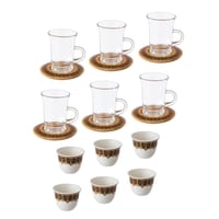 طقم فناجين شاي وقهوة 18 قطعة صحن خشب