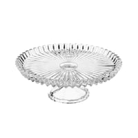 صحن حلاوة زجاج مدور مخطط بقاعدة مقاس القطر 28 سم