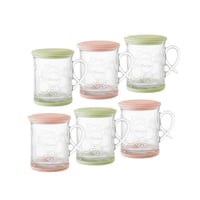 طقم اكواب زجاج منقوش بغطاء سيليكون 6 قطعة 300 مل