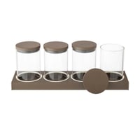 طقم علب سكر وشاي وقهوة وهيل زجاج بقاعدة وغطاء معدن...