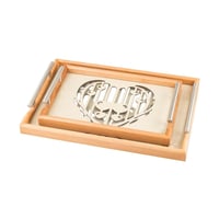 طقم صواني خشب 2 قطعة بيد معدن ارضية مزخرفة مع طبقة...