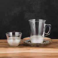 طقم شاي وقهوة زجاج 18 قطعة مثلج فضي 145 مل