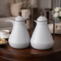 طقم ترمس ودلة هوست سعة 1 لتر رصاصي وخشبي 2 قطعة