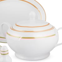 طقم عشاء بورسلان ابيض وذهبي فاخر 45 قطعة 6 اشخاص