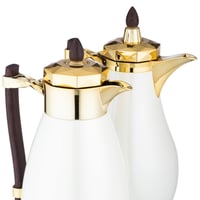 طقم ترامس الدانة ابيض وذهبي بيد خشبي 2 قطعة بتصميم...