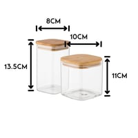 طقم علب سكر وشاي وبهارات زجاج مع استاند خشب