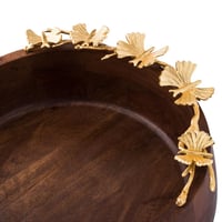 صحن فواكه خشب هندي بديكور فراشات ذهبي