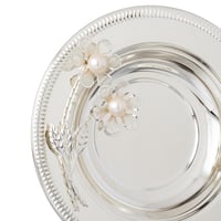 صحن تمرية مع صحن نوى معدن فضي ديزاين وردة فضي متحر...