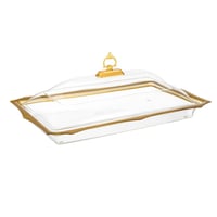 صحن كيك مستطيل اكريلك وذهبي شفاف بغطاء مقاس 60*37...