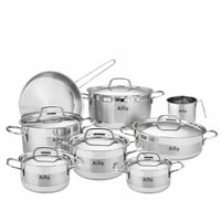 طقم قدور تركي Alfa ستانلس ستيل 10/18 - 14 قطعة