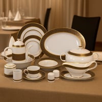 طقم عشاء بورسلان فاخر 107 قطعة بنقشة كاروهات ناعمة...