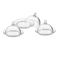 طقم صحون تقديم كيك زجاج شفاف بغطاء 3 قطعة مقاس 10...