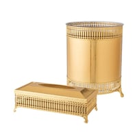 سلة وعلبة مناديل معدن ذهبي مدور