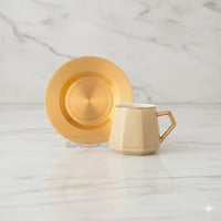 فناجين قهوة تركي بيج وذهبي صحن معدن 12 قطعة