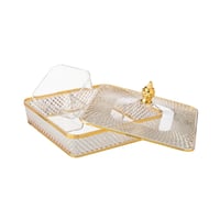 صحن مكسرات اكريلك مربع مقسم 4 خانة ذهبي مقاس 27*27...